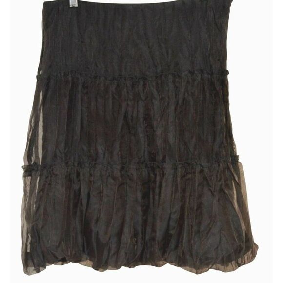White House Black Market Sz 10 Black Crinkle Tiered Bubble Skirt Semi Sheer USA - Picture 2 of 4